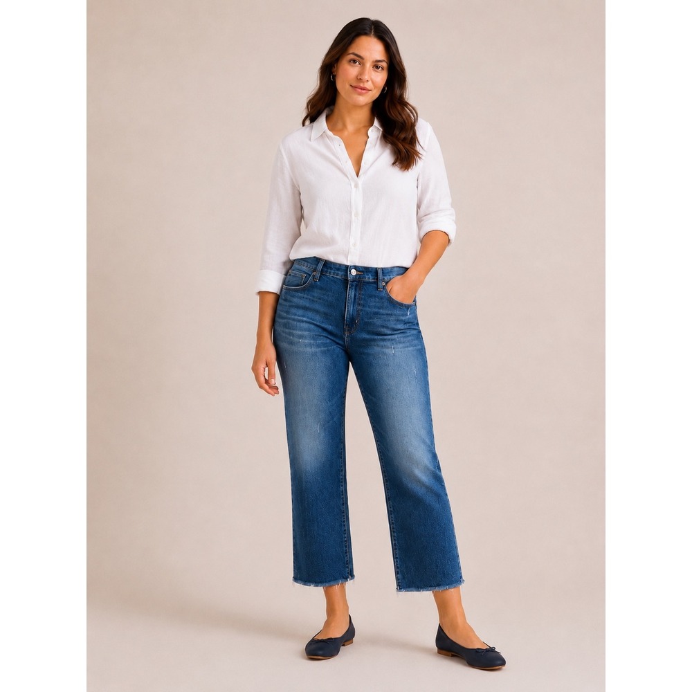 Gap Womens Ankle Flare Jeans Size 6/28 Regular Blue Distressed High Rise Raw Hem